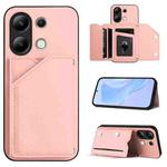 For Redmi Note 13 4G Global Skin Feel Four Card Slots Phone Case with Wrist Strap(Pink)