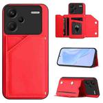 For Redmi Note 13 Pro+ Skin Feel Four Card Slots Phone Case with Wrist Strap(Red)