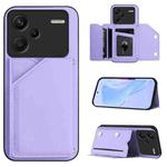 For Redmi Note 13 Pro+ Skin Feel Four Card Slots Phone Case with Wrist Strap(Purple)