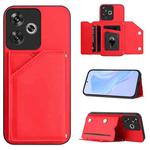 For Redmi Turbo 3 Skin Feel Four Card Slots Phone Case with Wrist Strap(Red)