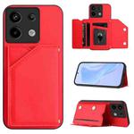 For Xiaomi Poco X6 Skin Feel Four Card Slots Phone Case with Wrist Strap(Red)