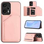 For Xiaomi Poco F5 5G Skin Feel Four Card Slots Phone Case with Wrist Strap(Pink)