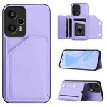 For Xiaomi Poco F5 5G Skin Feel Four Card Slots Phone Case with Wrist Strap(Purple)