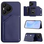 For Huawei Pura 70 Skin Feel Four Card Slots Phone Case with Wrist Strap(Blue)