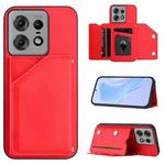 For Motorola Edge 50 Pro Skin Feel Four Card Slots Phone Case with Wrist Strap(Red)