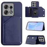 For Motorola Edge 50 Pro Skin Feel Four Card Slots Phone Case with Wrist Strap(Blue)