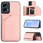 For Motorola Moto G 5G 2024 Skin Feel Four Card Slots Phone Case with Wrist Strap(Pink)