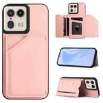 For Motorola Moto X50 Ultra Skin Feel Four Card Slots Phone Case with Wrist Strap(Pink)