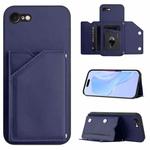 For iPhone 7 / 8 / SE 2020 2022 Skin Feel Four Card Slots Phone Case with Wrist Strap(Blue)