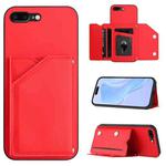 For iPhone 7 Plus / 8 Plus Skin Feel Four Card Slots Phone Case with Wrist Strap(Red)