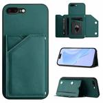 For iPhone 7 Plus / 8 Plus Skin Feel Four Card Slots Phone Case with Wrist Strap(Green)