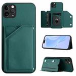 For iPhone 11 Pro Max Skin Feel Four Card Slots Phone Case with Wrist Strap(Green)