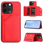 For iPhone 13 Pro Skin Feel Four Card Slots Phone Case with Wrist Strap(Red)