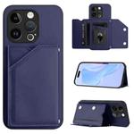 For iPhone 13 Pro Skin Feel Four Card Slots Phone Case with Wrist Strap(Blue)