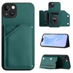 For iPhone 14 Plus Skin Feel Four Card Slots Phone Case with Wrist Strap(Green)