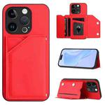 For iPhone 14 Pro Skin Feel Four Card Slots Phone Case with Wrist Strap(Red)