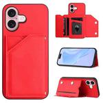 For iPhone 16 Skin Feel Four Card Slots Phone Case with Wrist Strap(Red)