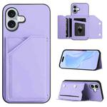 For iPhone 16 Plus Skin Feel Four Card Slots Phone Case with Wrist Strap(Purple)