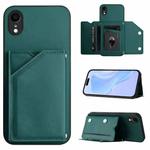 For iPhone XR Skin Feel Four Card Slots Phone Case with Wrist Strap(Green)