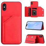 For iPhone XS Max Skin Feel Four Card Slots Phone Case with Wrist Strap(Red)