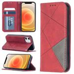 For iPhone 12 mini Rhombus Texture Horizontal Flip Magnetic Leather Case with Holder & Card Slots(Red)