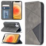 For iPhone 12 mini Rhombus Texture Horizontal Flip Magnetic Leather Case with Holder & Card Slots(Grey)