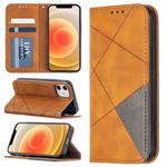 For iPhone 12 mini Rhombus Texture Horizontal Flip Magnetic Leather Case with Holder & Card Slots(Yellow)