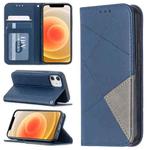 For iPhone 12 mini Rhombus Texture Horizontal Flip Magnetic Leather Case with Holder & Card Slots(Blue)