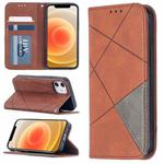 For iPhone 12 mini Rhombus Texture Horizontal Flip Magnetic Leather Case with Holder & Card Slots(Brown)