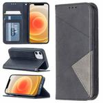 For iPhone 12 mini Rhombus Texture Horizontal Flip Magnetic Leather Case with Holder & Card Slots(Black)