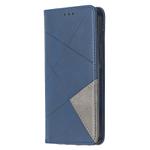 For iPhone 12 / 12 Pro Rhombus Texture Horizontal Flip Magnetic Leather Case with Holder & Card Slots(Blue)