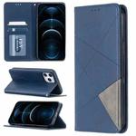 For iPhone 12 Pro Max Rhombus Texture Horizontal Flip Magnetic Leather Case with Holder & Card Slots(Blue)