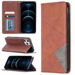 For iPhone 12 Pro Max Rhombus Texture Horizontal Flip Magnetic Leather Case with Holder & Card Slots(Brown)