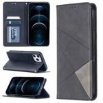 For iPhone 12 Pro Max Rhombus Texture Horizontal Flip Magnetic Leather Case with Holder & Card Slots(Black)