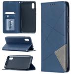 For Xiaomi Redmi 9A Rhombus Texture Horizontal Flip Magnetic Leather Case with Holder & Card Slots(Blue)