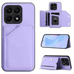 For Honor X8A Skin Feel Four Card Slots Phone Case with Wrist Strap(Purple)