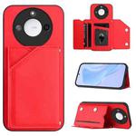 For Honor X60 / X9c Smart Skin Feel Four Card Slots Phone Case with Wrist Strap(Red)