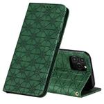 For iPhone 12 / 12 Pro Lucky Flowers Embossing Pattern Magnetic Horizontal Flip Leather Case with Holder & Card Slots(Dark Green)