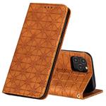 For iPhone 12 / 12 Pro Lucky Flowers Embossing Pattern Magnetic Horizontal Flip Leather Case with Holder & Card Slots(Yellow Brown)