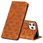 For iPhone 12 Pro Max Lucky Flowers Embossing Pattern Magnetic Horizontal Flip Leather Case with Holder & Card Slots(Yellow Brown)