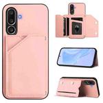 For Samsung Galaxy M56 5G Skin Feel Four Card Slots Phone Case with Wrist Strap(Pink)