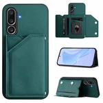 For Samsung Galaxy M56 5G Skin Feel Four Card Slots Phone Case with Wrist Strap(Green)