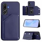 For Samsung Galaxy M56 5G Skin Feel Four Card Slots Phone Case with Wrist Strap(Blue)