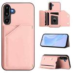 For Samsung Galaxy M16 5G / F16 5G Skin Feel Four Card Slots Phone Case with Wrist Strap(Pink)
