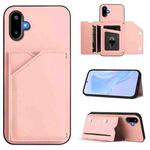 For Samsung Galaxy M06 5G / F06 5G Skin Feel Four Card Slots Phone Case with Wrist Strap(Pink)