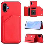 For Samsung Galaxy M06 5G / F06 5G Skin Feel Four Card Slots Phone Case with Wrist Strap(Red)