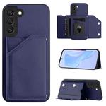 For Samsung Galaxy S22+ 5G Skin Feel Four Card Slots Phone Case with Wrist Strap(Blue)