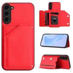 For Samsung Galaxy S23 FE 5G Skin Feel Four Card Slots Phone Case with Wrist Strap(Red)