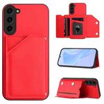 For Samsung Galaxy S23+ 5G Skin Feel Four Card Slots Phone Case with Wrist Strap(Red)
