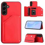 For Samsung Galaxy S24 5G Skin Feel Four Card Slots Phone Case with Wrist Strap(Red)